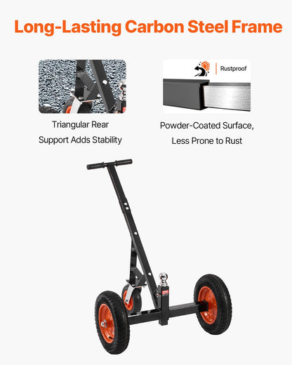Heavy-Duty Trailer Dolly, 1000lbs Tongue Weight Capacity, Carbon Steel Trailer Mover with 2 inch Ball, 14 inch Pneumatic Tires, Portable Tow Dolly for Moving RV Trailer