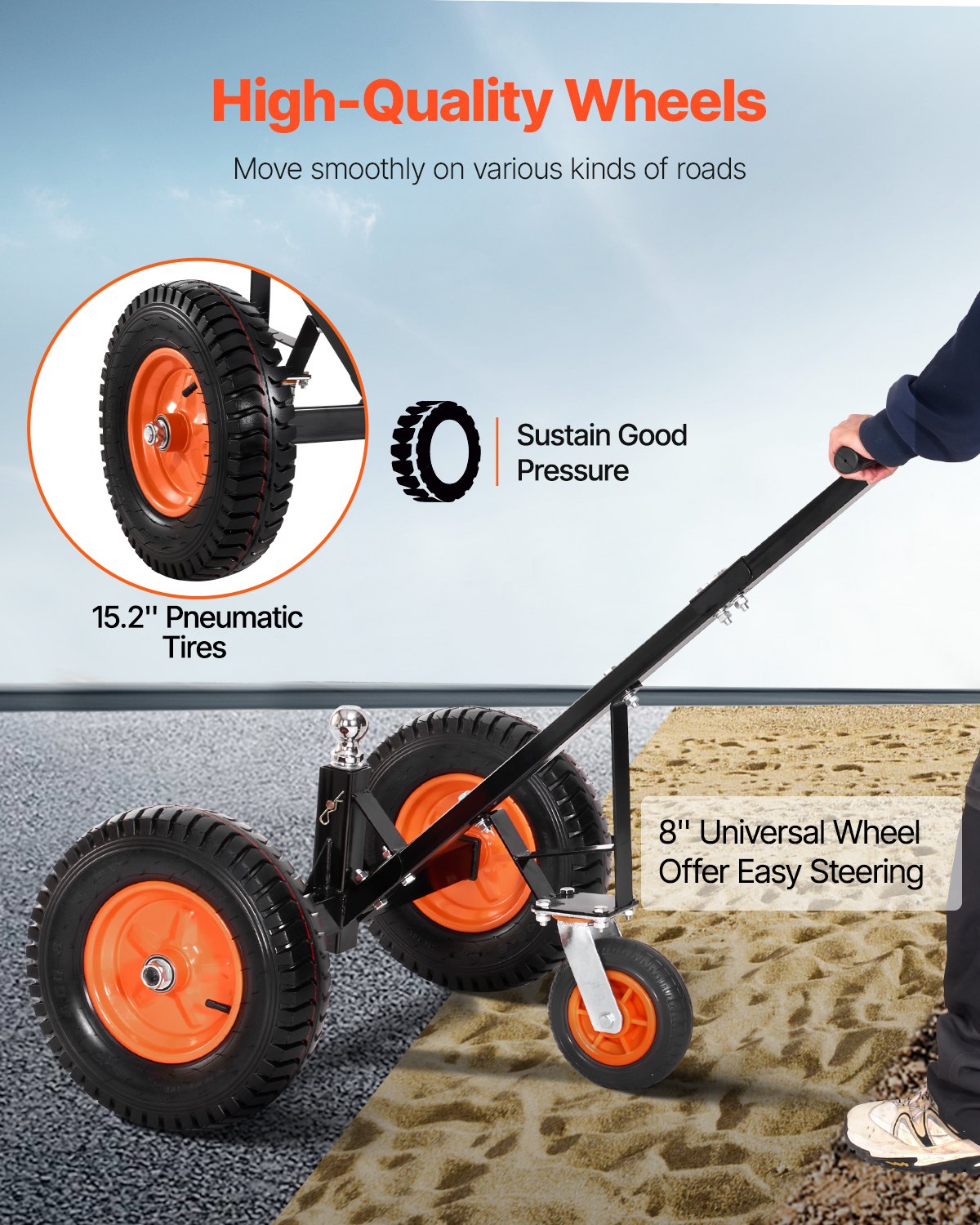 1200lbs Trailer Dolly 18 och 22 i justerbar höjd 2 i kula 15,2 i däck