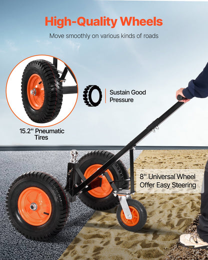 1200lbs Trailer Dolly 18 och 22 i justerbar höjd 2 i kula 15,2 i däck