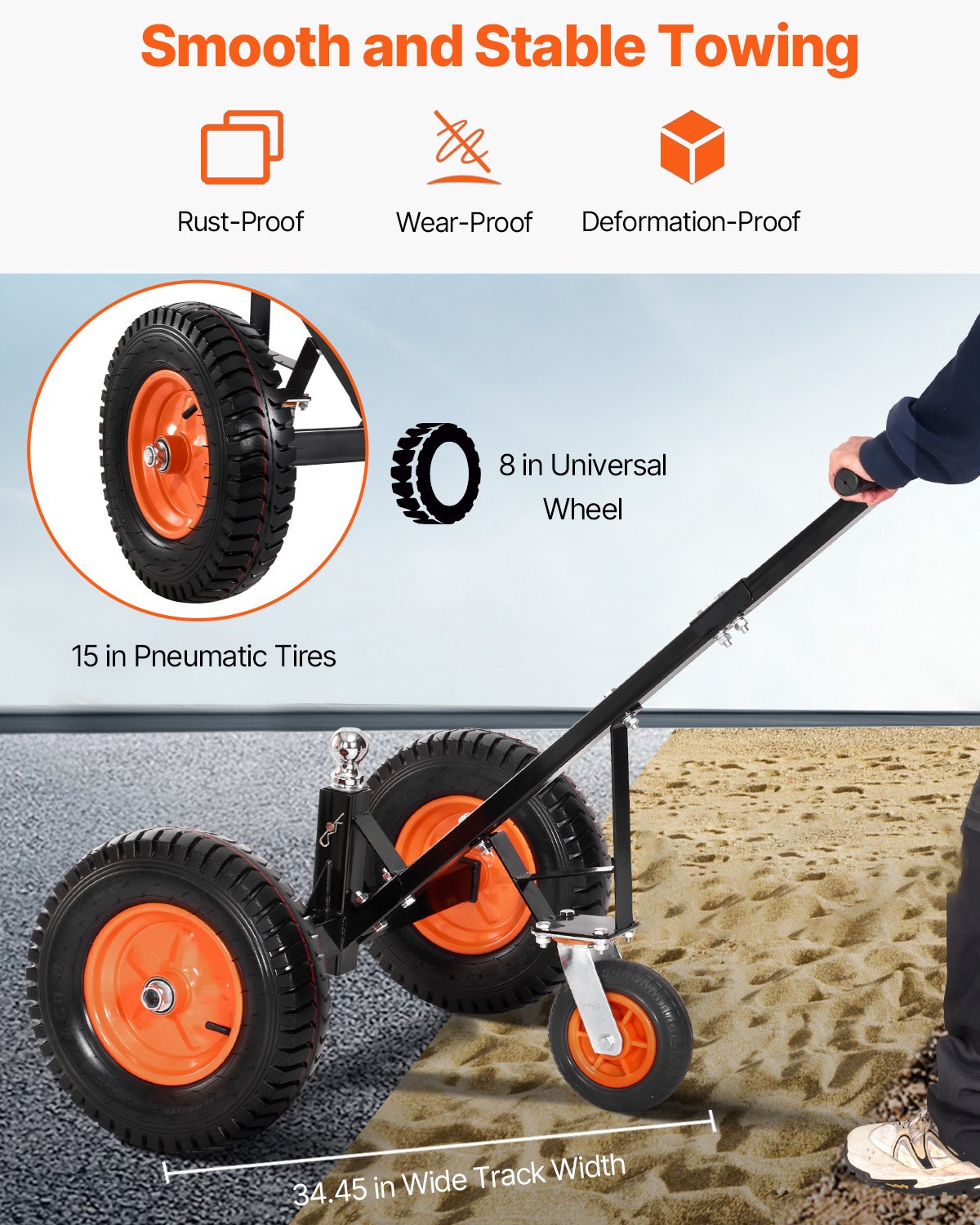 Heavy-Duty Trailer Dolly, 1200lbs Tongue Weight Capacity, Carbon Steel Trailer Mover with 2 inch Ball, 15.2 inch Pneumatic Tires, Portable Tow Dolly for Moving RV Trailer