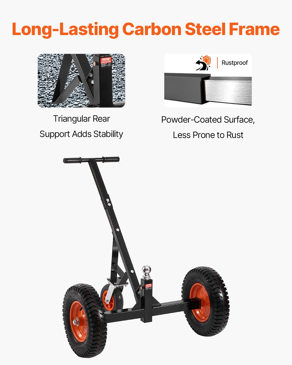 Heavy-Duty Trailer Dolly, 1200lbs Tongue Weight Capacity, Carbon Steel Trailer Mover with 2 inch Ball, 15.2 inch Pneumatic Tires, Portable Tow Dolly for Moving RV Trailer