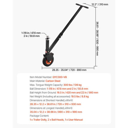 300lbs verstellbarer Anhängerwagen, 16,5 und 22 Zoll Höhe, 1-7/8 und 2 Zoll Kugeln