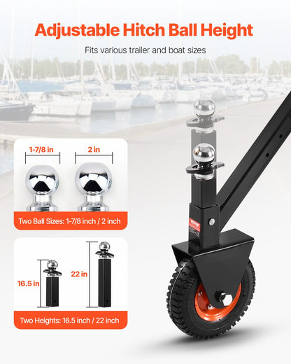 Trailer Dolly, 300lbs Tongue Weight Capacity, 16.5 inch and 22 inch Height Adjustable Trailer Dolly, with 1-7/8 inch and 2 inch Balls, 8.5 inch Pneumatic Rubber Tire, for Moving RV Trailer