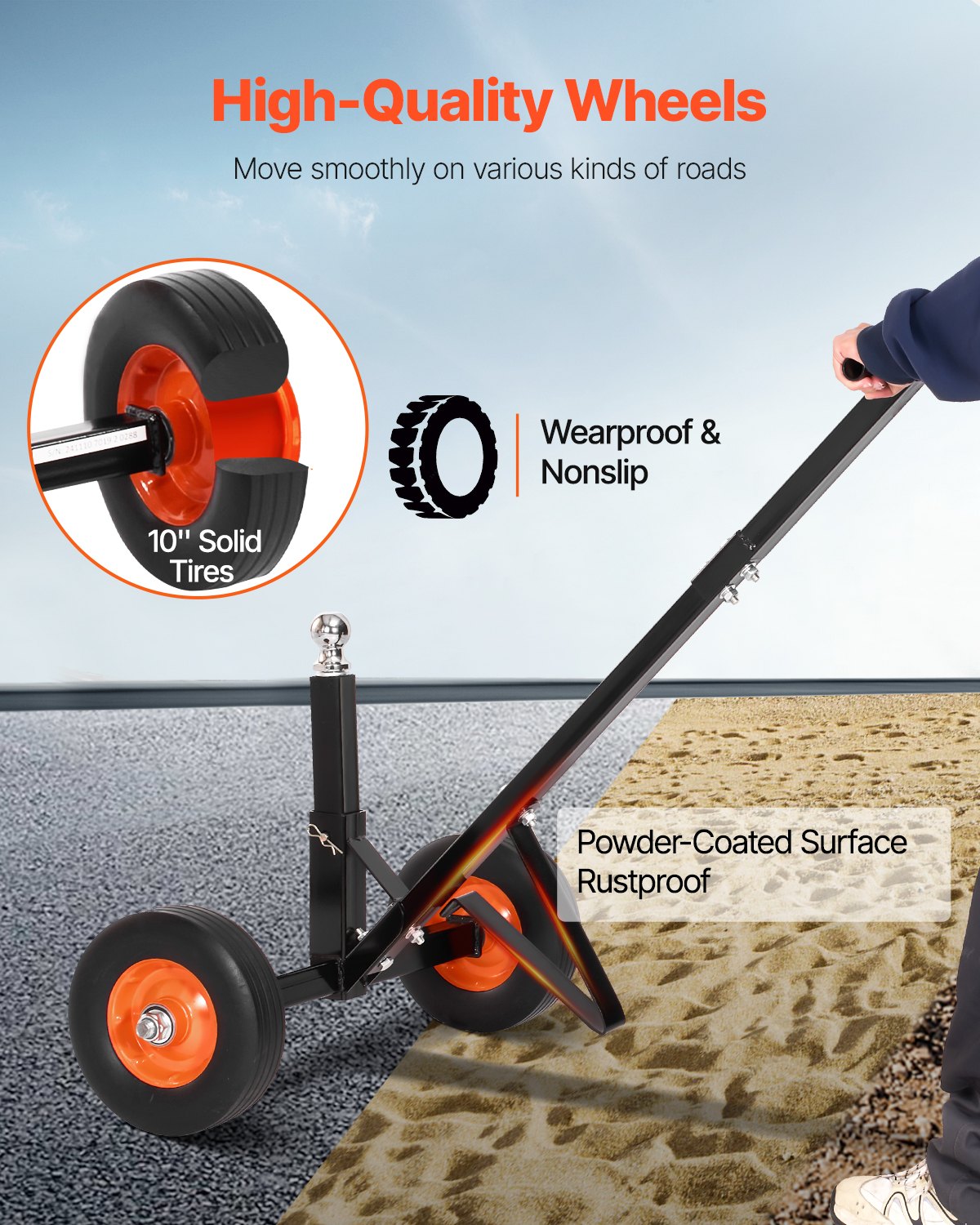 600lbs Trailer Dolly 16.5 and 22 Adjustable Height 1-7/8 in Bulletproof Tires