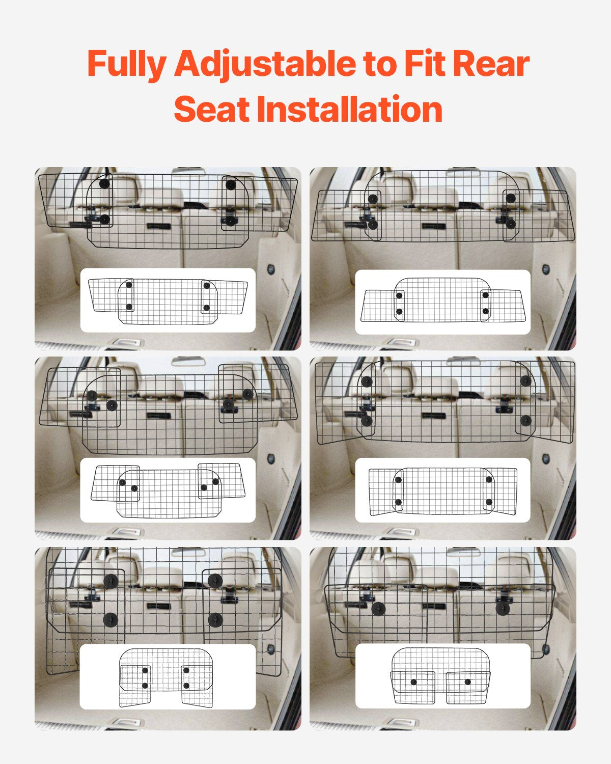 Dog Car Barrier, 35.4"-60.6" Adjustable Car Divider for Trunk Cargo Area, Universal-Fit Back Seat Heavy-Duty Wire Mesh Dogs Separator Guard Net, Vehicle Pet Barrier for Sedans, Trucks and SUVs