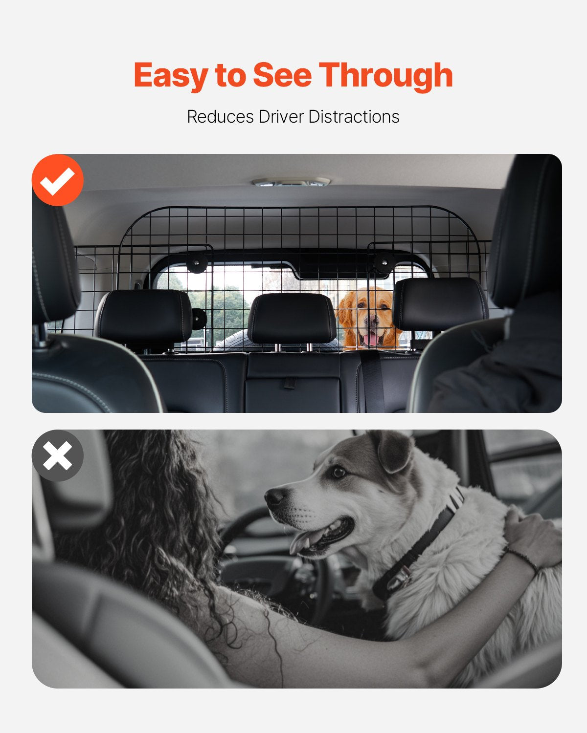 Dog Car Barrier, 35.4"-60.6" Adjustable Car Divider for Trunk Cargo Area, Universal-Fit Back Seat Heavy-Duty Wire Mesh Dogs Separator Guard Net, Vehicle Pet Barrier for Sedans, Trucks and SUVs