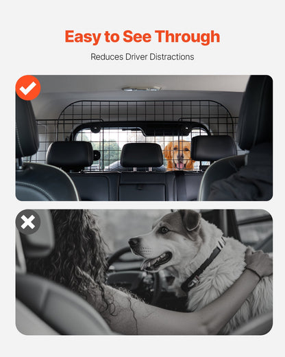 Dog Car Barrier, 35.4"-60.6" Adjustable Car Divider for Trunk Cargo Area, Universal-Fit Back Seat Heavy-Duty Wire Mesh Dogs Separator Guard Net, Vehicle Pet Barrier for Sedans, Trucks and SUVs