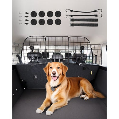 Dog Car Barrier, 38.5"-61.6" Adjustable Car Divider for Trunk Cargo Area, Universal-Fit Back Seat Heavy-Duty Wire Mesh Dogs Separator Guard Net, Vehicle Pet Barrier for Sedans, Trucks and SUVs
