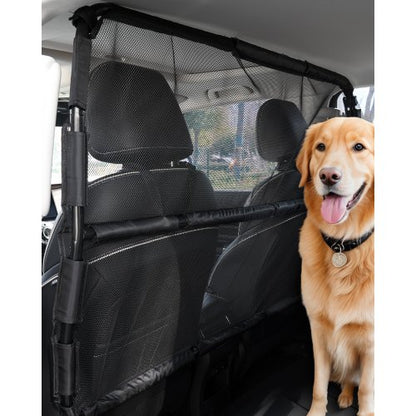 Dog Car Barrier, 56" Wide Car Divider for Front Seats Installation, Vehicle Pet Barrier with See Through Net Mesh, Universal-Fit Dog Car Barrier for Full-size Sedans, Trucks, and SUVs, Black