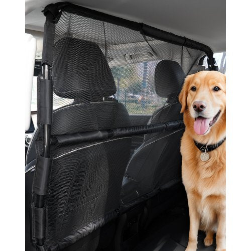 Dog Car Barrier, 56" Wide Car Divider for Front Seats Installation, Vehicle Pet Barrier with See Through Net Mesh, Universal-Fit Dog Car Barrier for Full-size Sedans, Trucks, and SUVs, Black