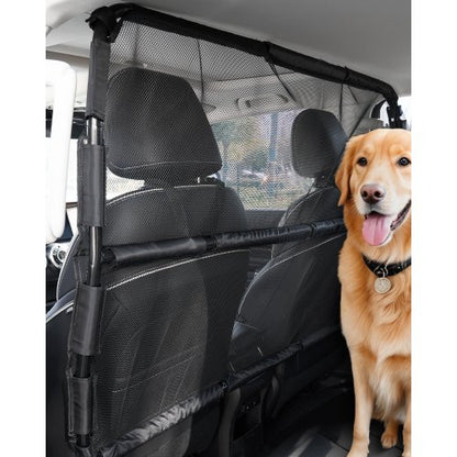 Dog Car Barrier, 50" Wide Car Divider for Front Seats Installation, Vehicle Pet Barrier with See Through Net Mesh, Universal-Fit Dog Car Barrier for Mid-sized Sedans, Trucks, and SUVs, Black