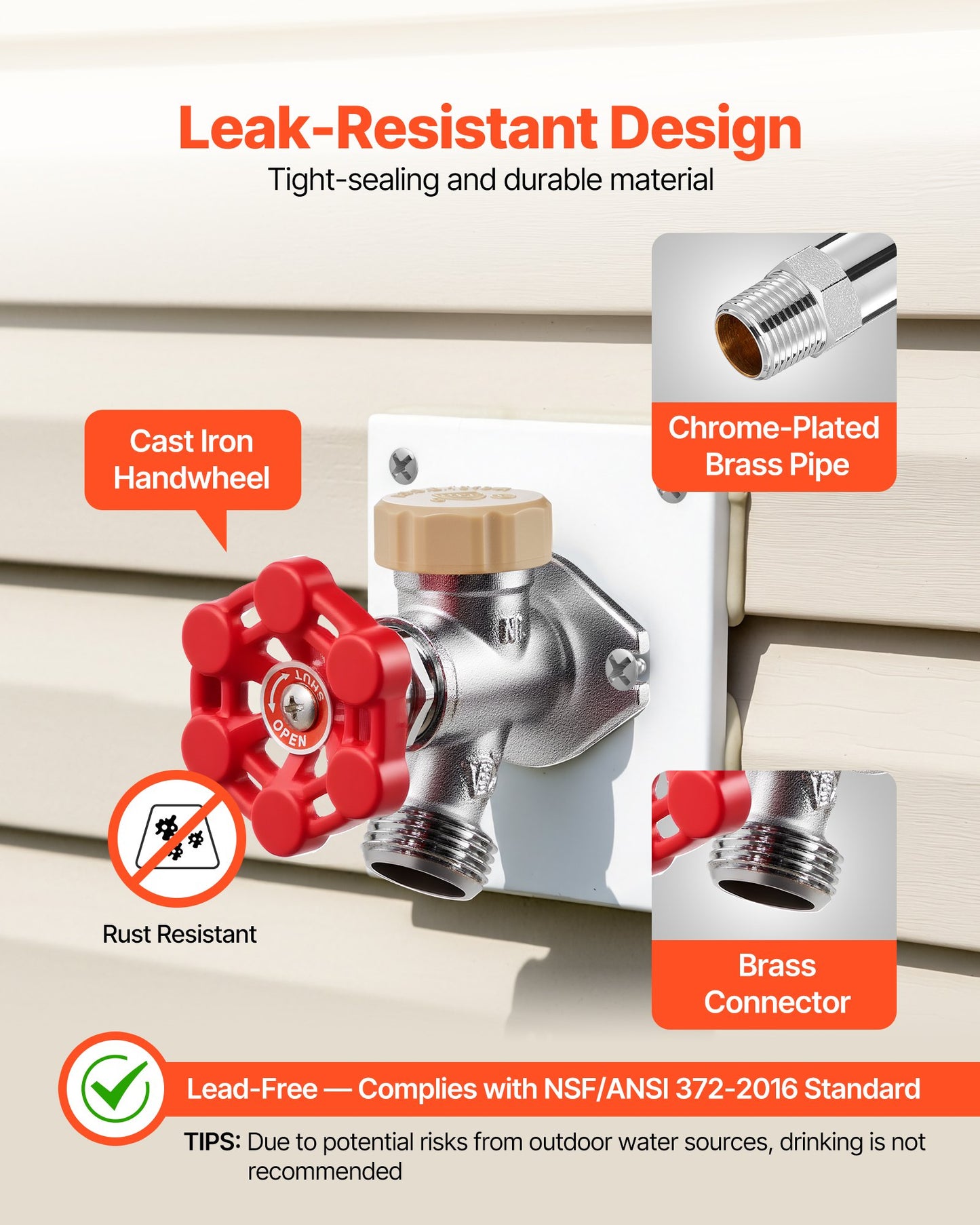 Anti-Siphon Frost-Proof Sillcock, 12" Freeze Proof Outdoor Faucet Bib with Backflow Preventer, 1/2" Push-to-Fit Connector X 3/4" Hose Bibb, No Lead Frost-free Spigot for PEX Copper CPVC Pipes