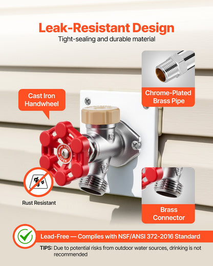 Anti-Siphon Frost-Proof Sillcock, 12" Freeze Proof Outdoor Faucet Bib with Backflow Preventer, 1/2" Push-to-Fit Connector X 3/4" Hose Bibb, No Lead Frost-free Spigot for PEX Copper CPVC Pipes