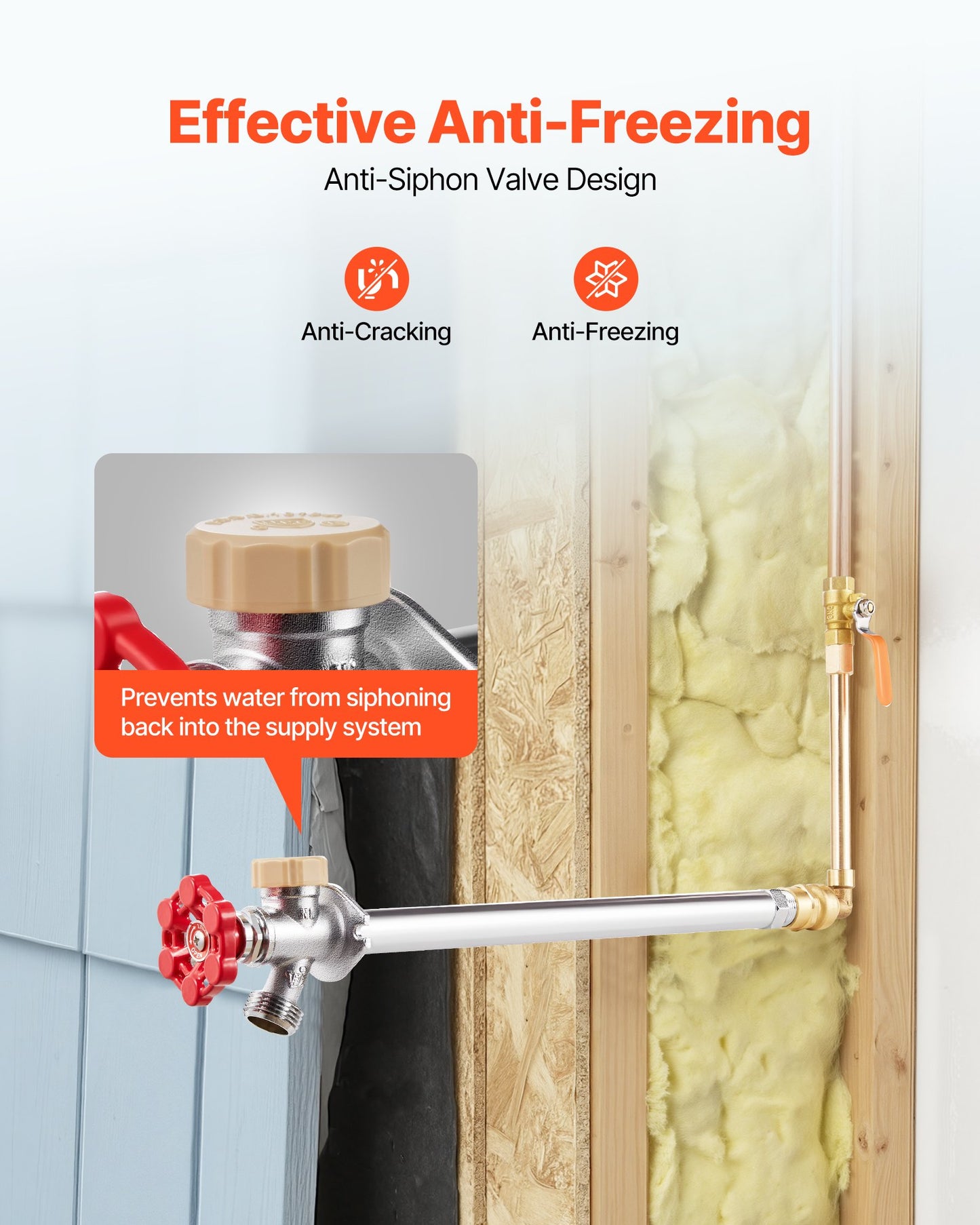 Anti-Siphon Frost-Proof Sillcock, 12" Freeze Proof Outdoor Faucet Bib with Backflow Preventer, 1/2" Push-to-Fit Connector X 3/4" Hose Bibb, No Lead Frost-free Spigot for PEX Copper CPVC Pipes