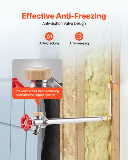 Anti-Siphon Frost-Proof Sillcock, 12" Freeze Proof Outdoor Faucet Bib with Backflow Preventer, 1/2" Push-to-Fit Connector X 3/4" Hose Bibb, No Lead Frost-free Spigot for PEX Copper CPVC Pipes