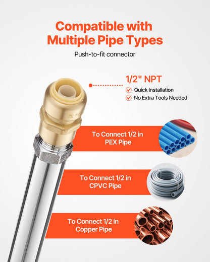 Anti-Siphon Frost-Proof Sillcock, 12" Freeze Proof Outdoor Faucet Bib with Backflow Preventer, 1/2" Push-to-Fit Connector X 3/4" Hose Bibb, No Lead Frost-free Spigot for PEX Copper CPVC Pipes