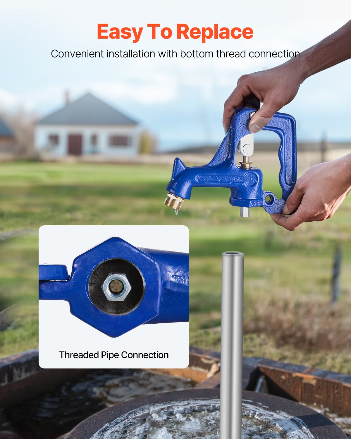 Frost Free Outdoor Faucet, Freeze Proof Yard Hydrant Complete Head Assembly, with 1" NPT Galvanized Pipe Thread & 3/4" Hose Connection for Yard, Garden, Pasture Irrigation (Pipe Not Included)