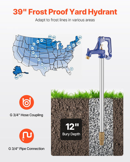 Frost Proof Yard Hydrant 39'' Length 12" Bury Deep Heavy Duty Cast Iron