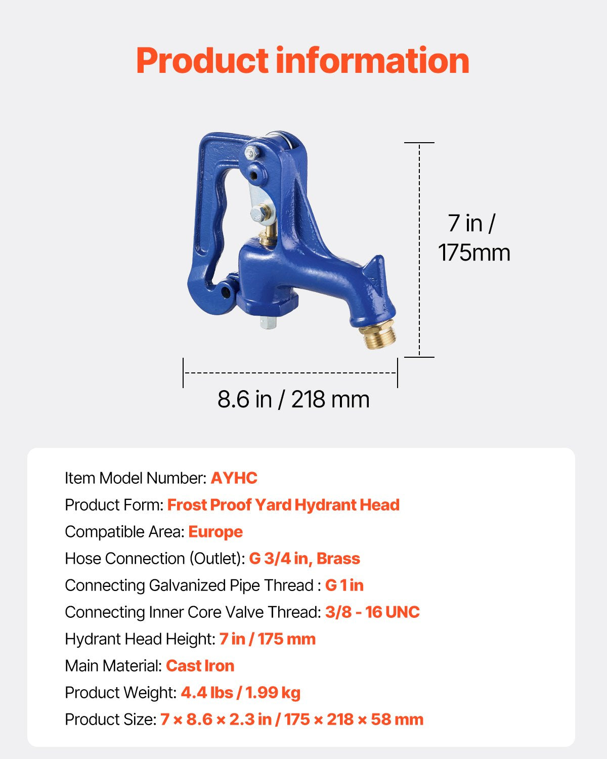 Frost-Free Outdoor Faucet Freeze-Proof Yard Hydrant Replacement Head Blue