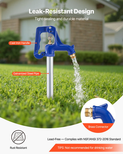 Frost Proof Yard Hydrant, 3.22FT Freeze-Proof Outdoor Faucet with 12" Bury Depth, 3/4" NPT Pipe Connection & 3/4" NH Hose Coupling, No Lead Freezeless Hydrant for Yard Garden Farm Irrigation