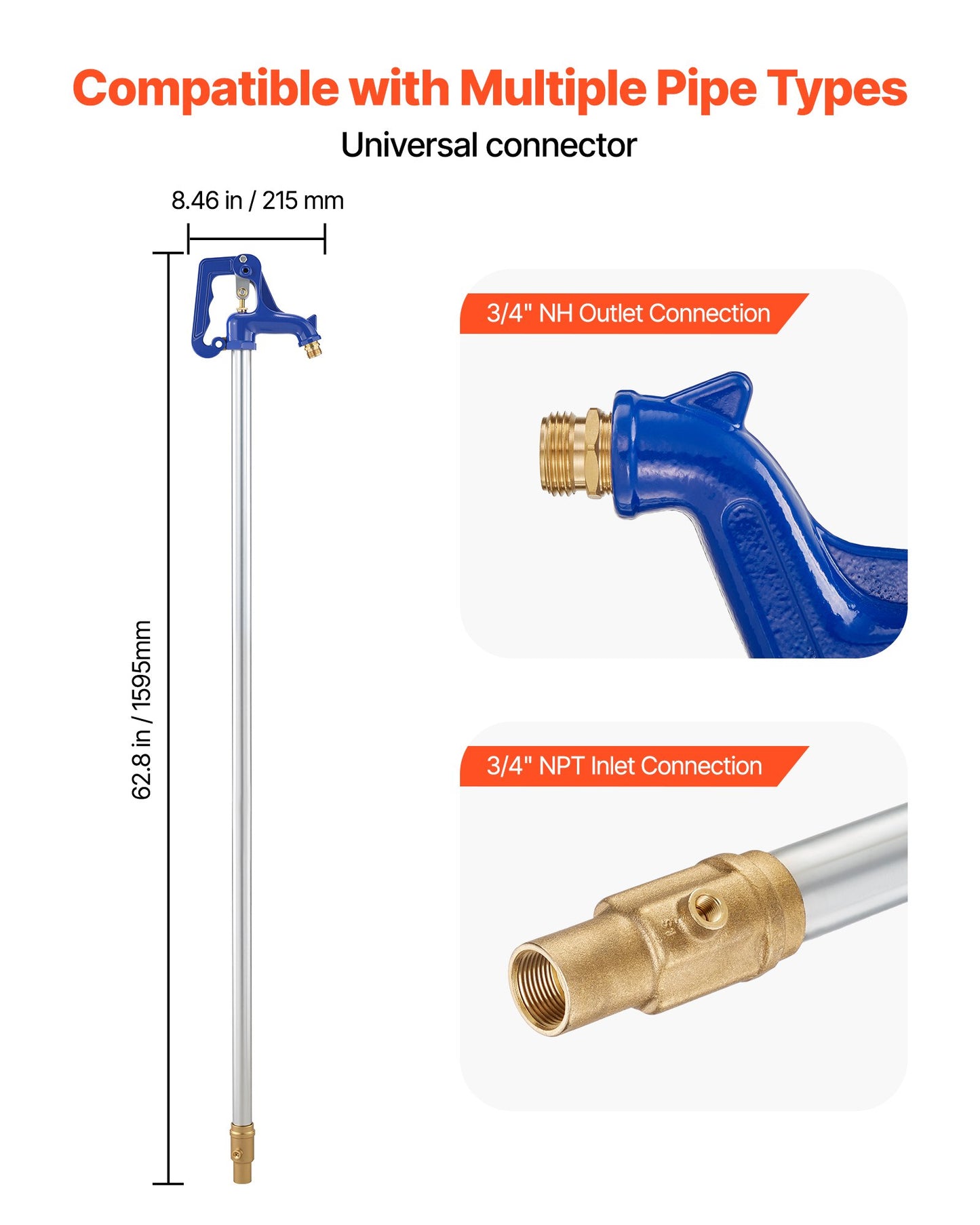 Frost Proof Yard Hydrant, 5.24FT Freeze-Proof Outdoor Faucet with 36" Bury Depth, 3/4" NPT Pipe Connection & 3/4" NH Hose Coupling, No Lead Freezeless Hydrant for Yard Garden Farm Irrigation
