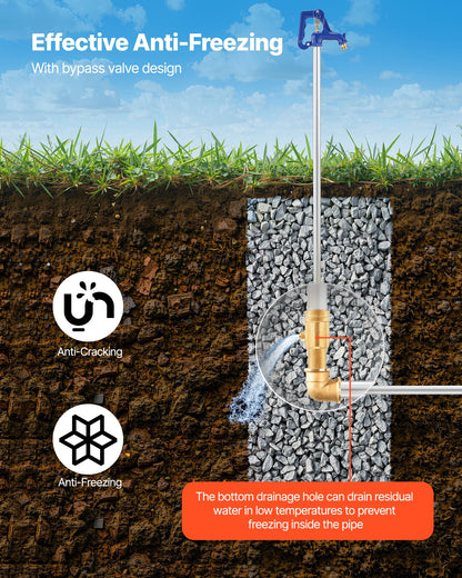 Frost Proof Yard Hydrant, 6.22FT Freeze-Proof Outdoor Faucet with 48" Bury Depth, 3/4" NPT Pipe Connection & 3/4" NH Hose Coupling, No Lead Freezeless Hydrant for Yard Garden Farm Irrigation