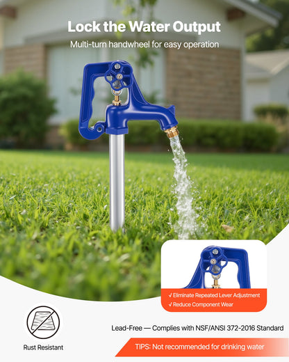 Frost Proof Yard Hydrant, 3.22FT Freeze-Proof Outdoor Faucet with 12" Bury Depth, 3/4" NPT Pipe Connection, Lever Handle + Handwheel, No Lead Freezeless Hydrant for Yard Garden Farm Irrigation