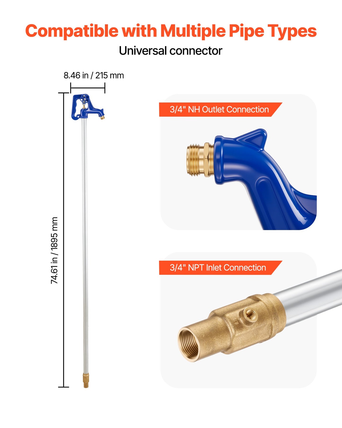 Frost Proof Yard Hydrant, 6.22FT Freeze-Proof Outdoor Faucet with 48" Bury Depth, 3/4" NPT Pipe Connection, Lever Handle + Handwheel, No Lead Freezeless Hydrant for Yard Garden Farm Irrigation