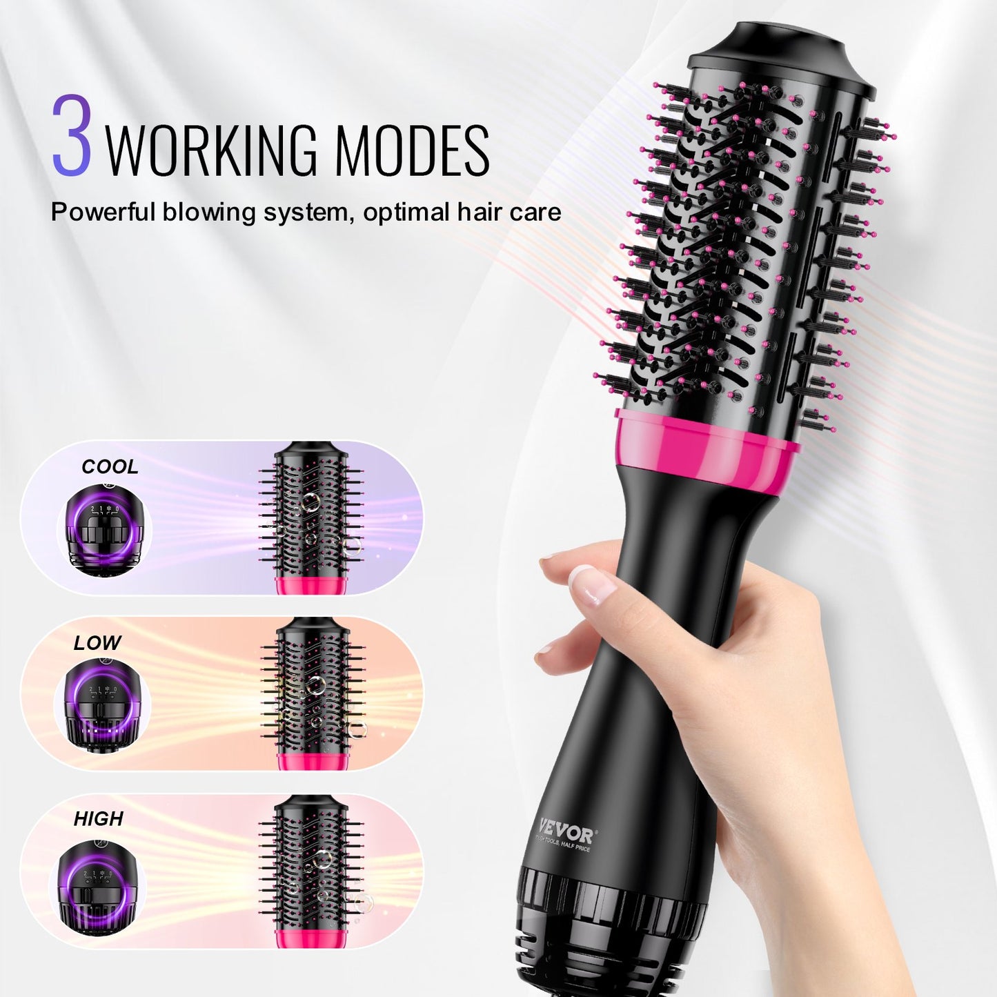 Hair Blow Dryer Brush, 4 in 1 Ionic Hair Dryer and Styler Volumizer with 2.56" Ceramic Coating Oval Barrel & 3 Heat Settings, Professional Hot Air Styling Brush for Straightening Drying Curling