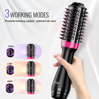 Hair Blow Dryer Brush, 4 in 1 Ionic Hair Dryer and Styler Volumizer with 2.56" Ceramic Coating Oval Barrel & 3 Heat Settings, Professional Hot Air Styling Brush for Straightening Drying Curling