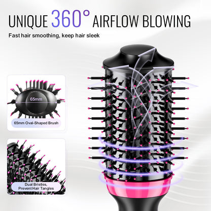 Hair Blow Dryer Brush, 4 in 1 Ionic Hair Dryer and Styler Volumizer with 2.56" Ceramic Coating Oval Barrel & 3 Heat Settings, Professional Hot Air Styling Brush for Straightening Drying Curling