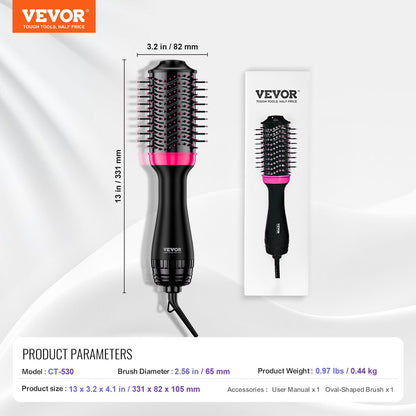 Hair Blow Dryer Brush, 4 in 1 Ionic Hair Dryer and Styler Volumizer with 2.56" Ceramic Coating Oval Barrel & 3 Heat Settings, Professional Hot Air Styling Brush for Straightening Drying Curling