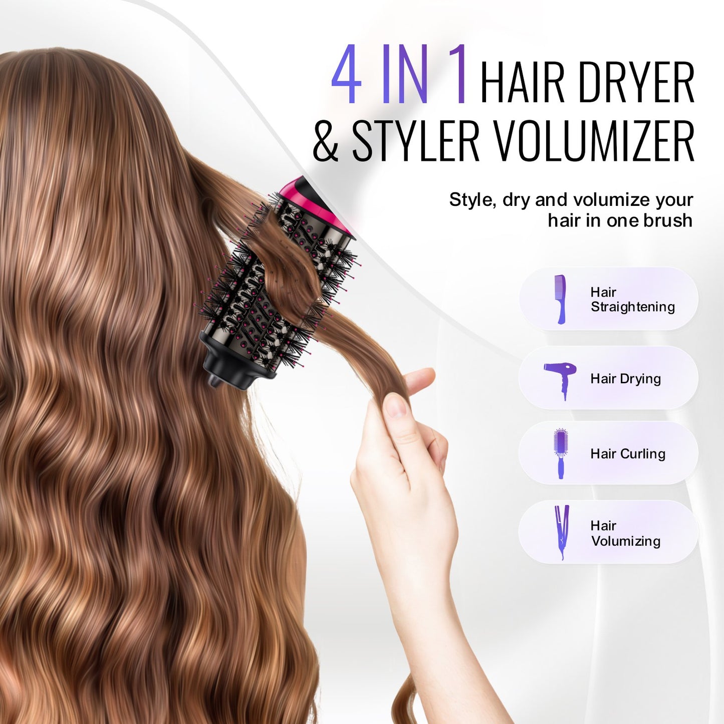 Hårfönborste Ionic Hair Styler Volumizer med 65 mm ovalt fat
