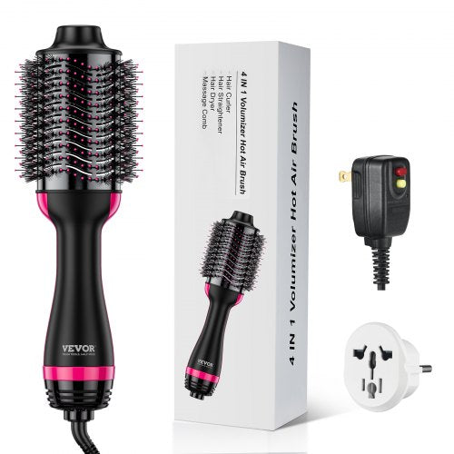 Hair Blow Dryer Brush, 4 in 1 Ionic Hair Styler and Volumizer with Electroplated Titanium & 2.95" Ceramic Coating Oval Barrel, Dual Voltage 110V/240V Hot Air Styling Brush for Salon Home Travel