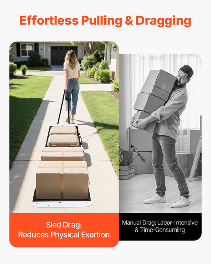 Yard Drag Sled, 110 x 40 in, 1600lbs Heavy Duty Utility Sled, PE Drag Glider with Ropes & Pull Cable, Dual Use Game Hauler for Firewood Ice Fishing, Compatible with ATVs UTVs Tractors