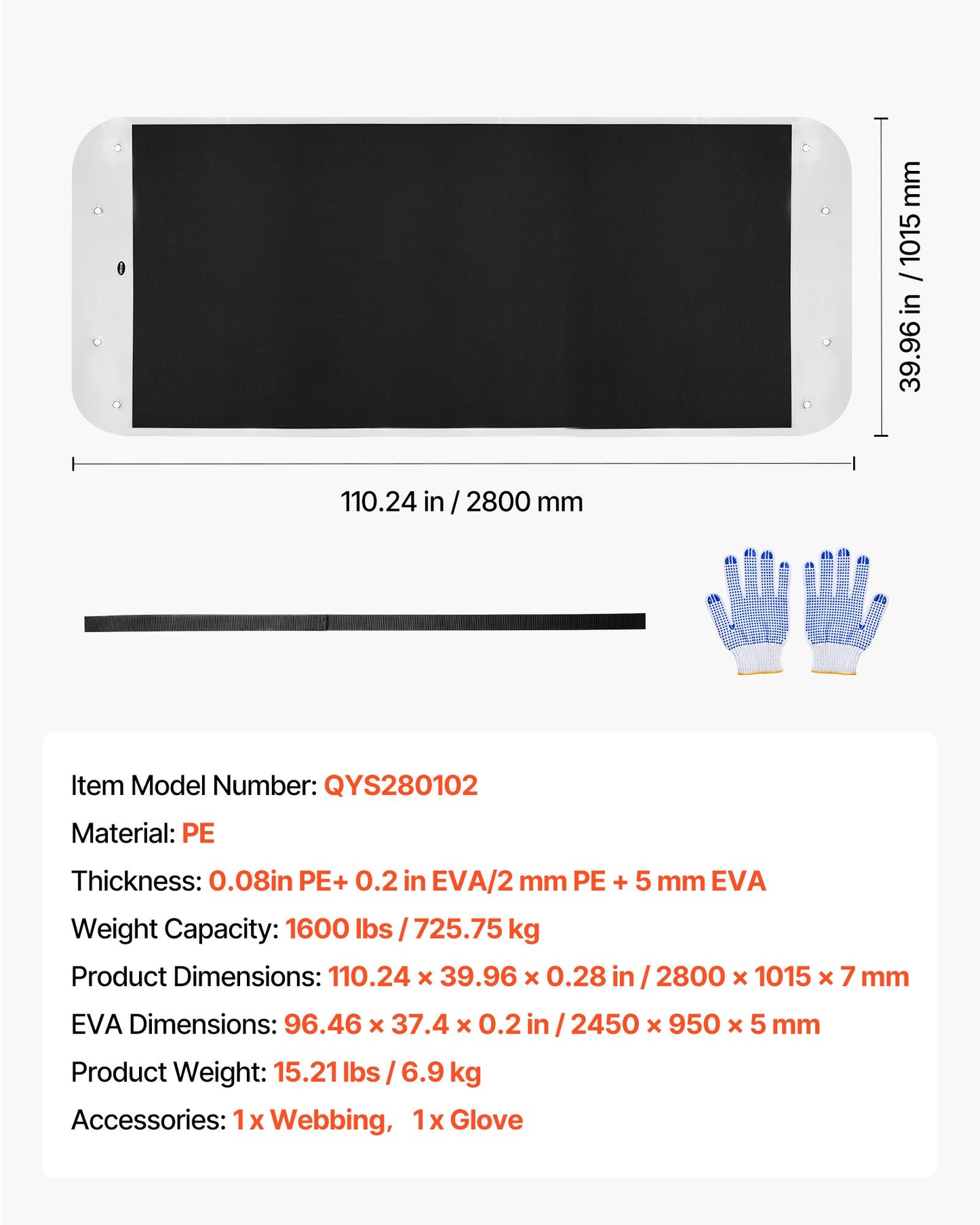 Yard Drag Sled, 110 x 40 in, 1600lbs Heavy Duty Utility Sled, PE Drag Glider with Ropes & Pull Cable, Dual Use Game Hauler for Firewood Ice Fishing, Compatible with ATVs UTVs Tractors
