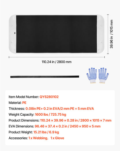 Yard Drag Sled, 110 x 40 in, 1600lbs Heavy Duty Utility Sled, PE Drag Glider with Ropes & Pull Cable, Dual Use Game Hauler for Firewood Ice Fishing, Compatible with ATVs UTVs Tractors