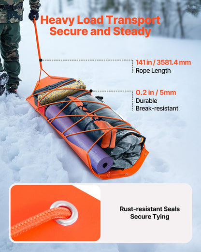 Deer Drag Sled, 72.8 x 22.8 in, 550lbs Heavy Duty Yard Utility Sled, Tear-Resistant PE Drag Glider Mat with Ropes & Handle, Thickened Game Hauler for Firewood Ice Fishing Hauling Hunting