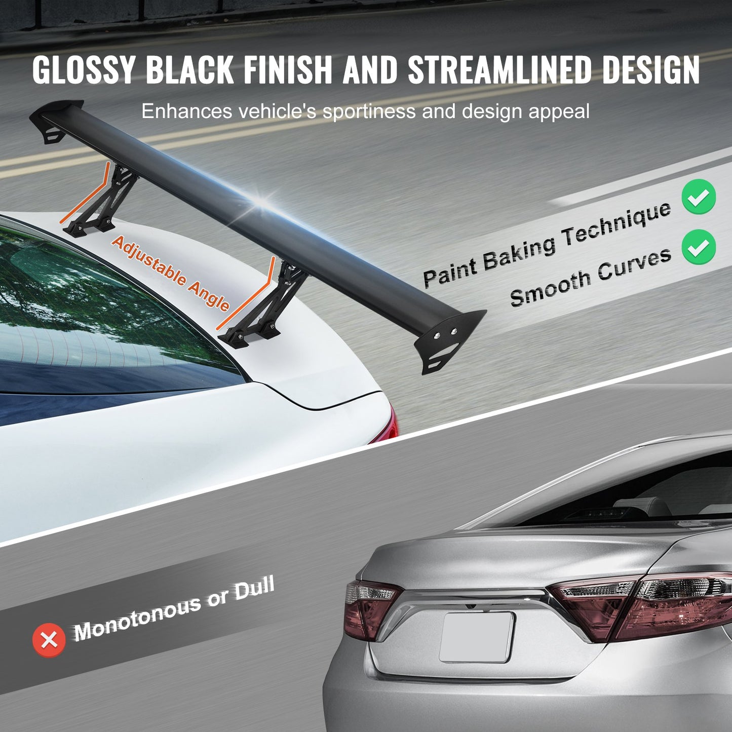 GT Wing Car Spoiler, 43.3 inch Universal Spoiler with Single Deck, Adjustable Lightweight Aluminum, Car Rear Spoiler Wing, Racing Spoiler BGW/JDM Drift Black