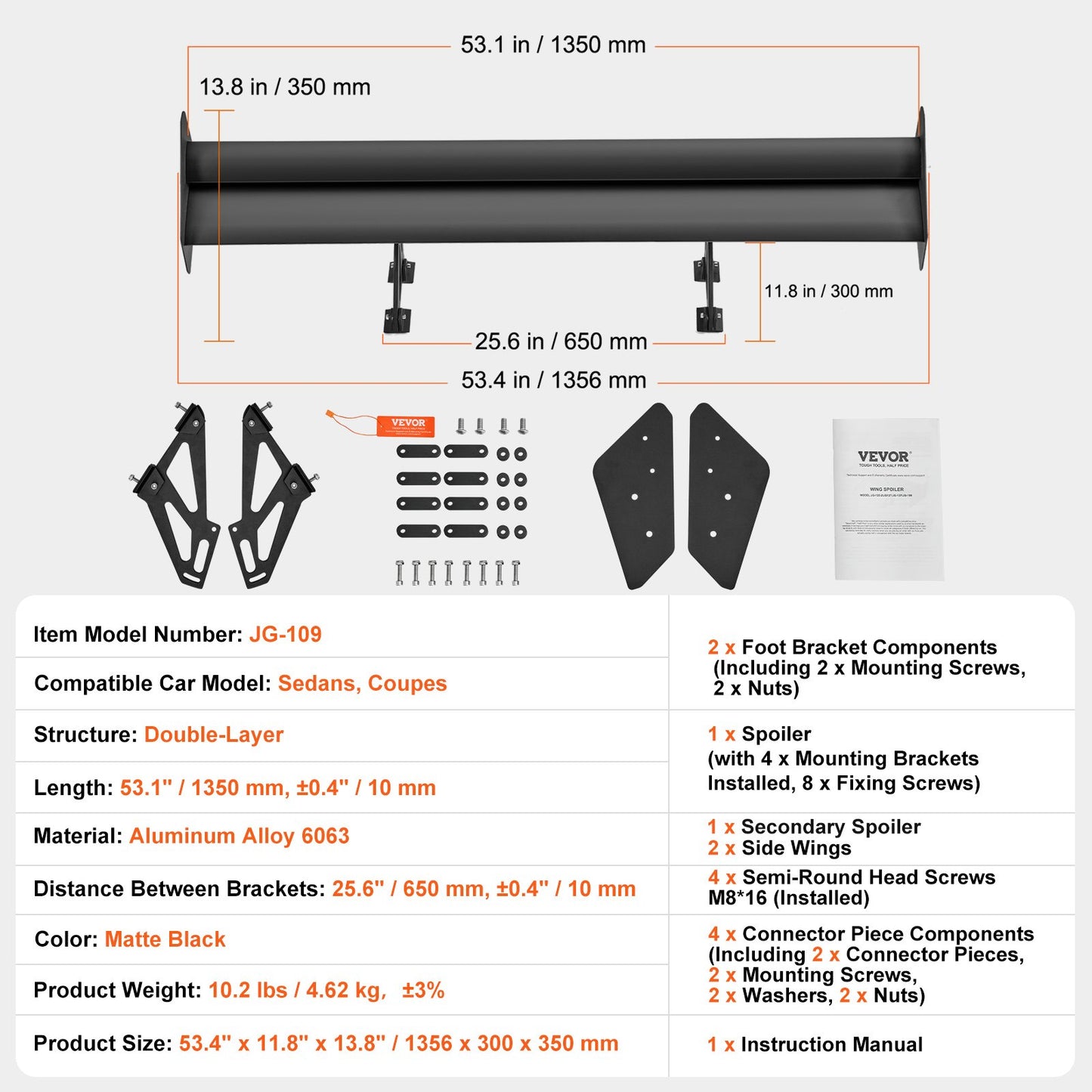 Universal Heckspoiler GT Stil Einstellbare Stamm Flügel Auto Racing 53.1''