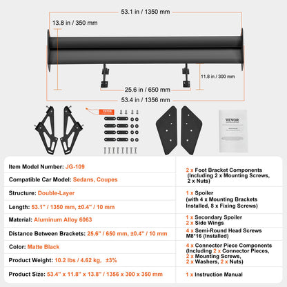 Universal Heckspoiler GT Stil Einstellbare Stamm Flügel Auto Racing 53.1''