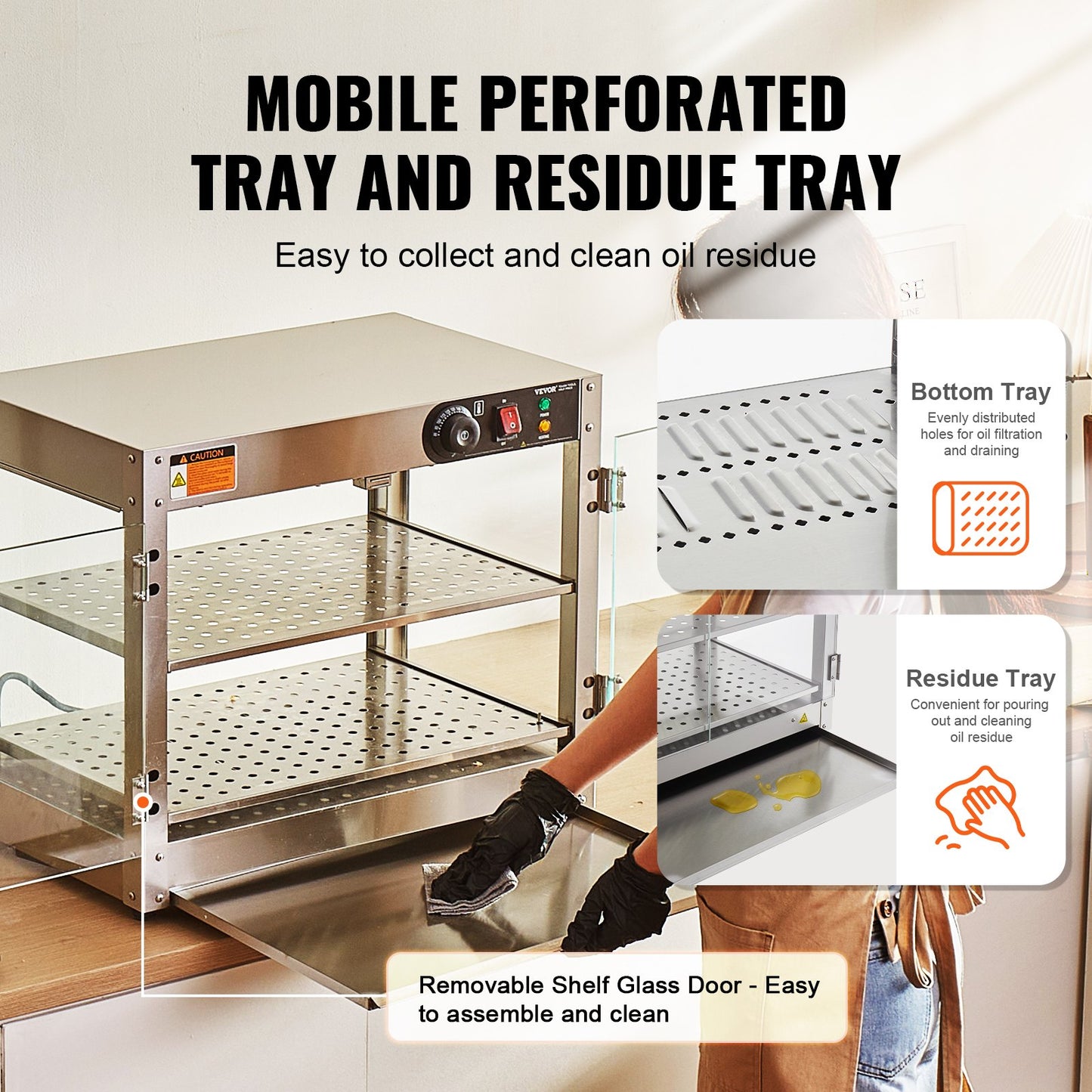 2-Tier Commercial Food Warmer Display Countertop Pizza Cabinet with Light