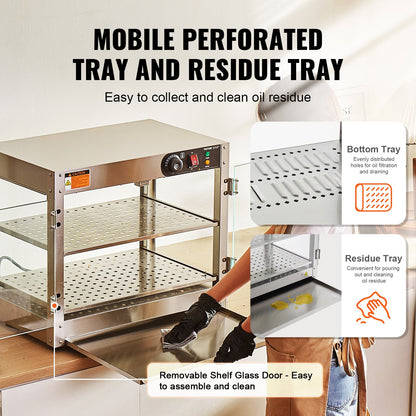 2-Tier Commercial Food Warmer Display Countertop Pizza Cabinet with Light