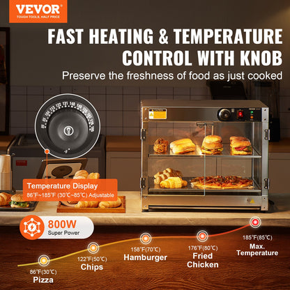 2-vånings kommersiell matvärmare Display Bänkskiva Pizzaskåp med ljus