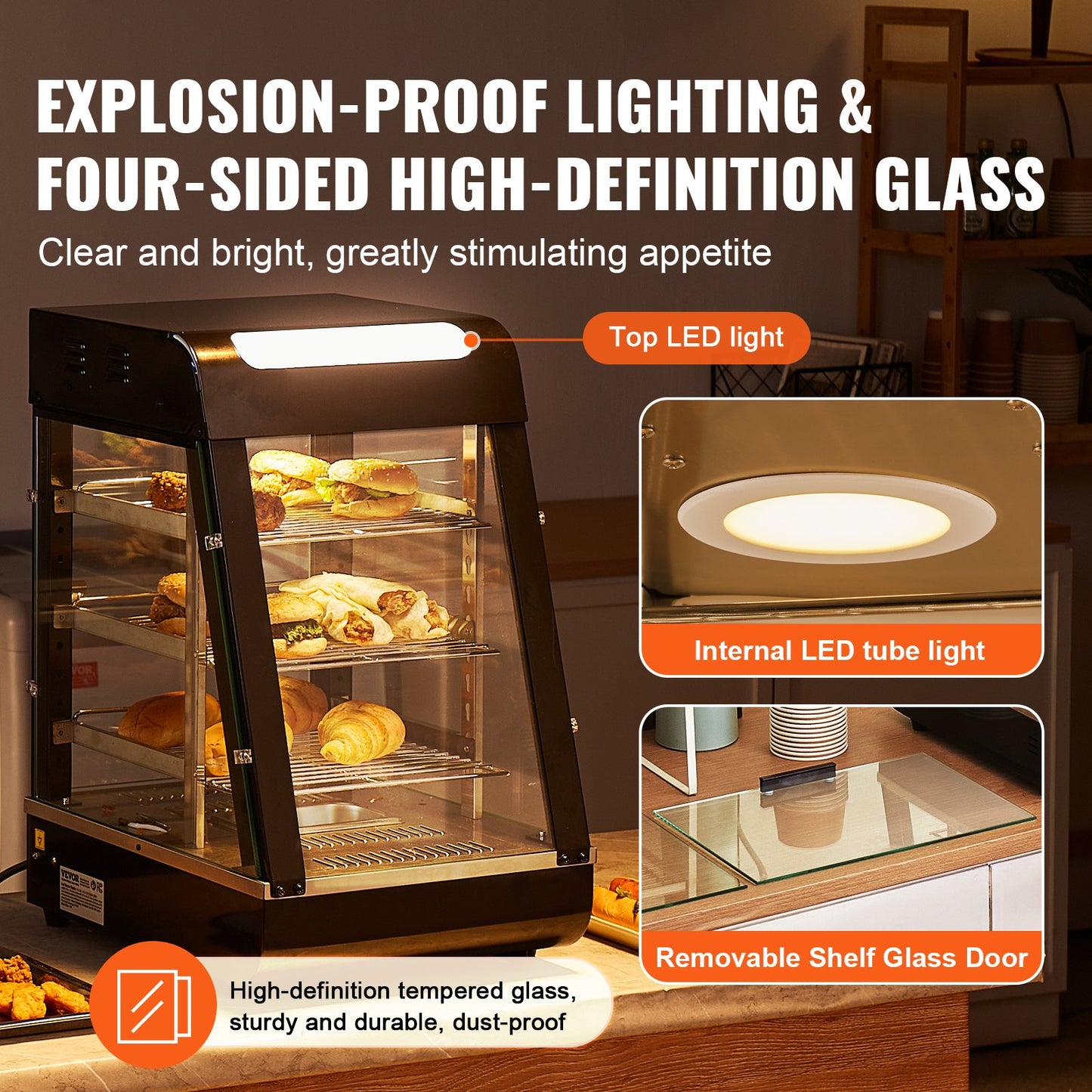 3-stufiger kommerzieller Speisenwärmer-Display-Arbeitsplatten-Pizzaschrank mit Beleuchtung