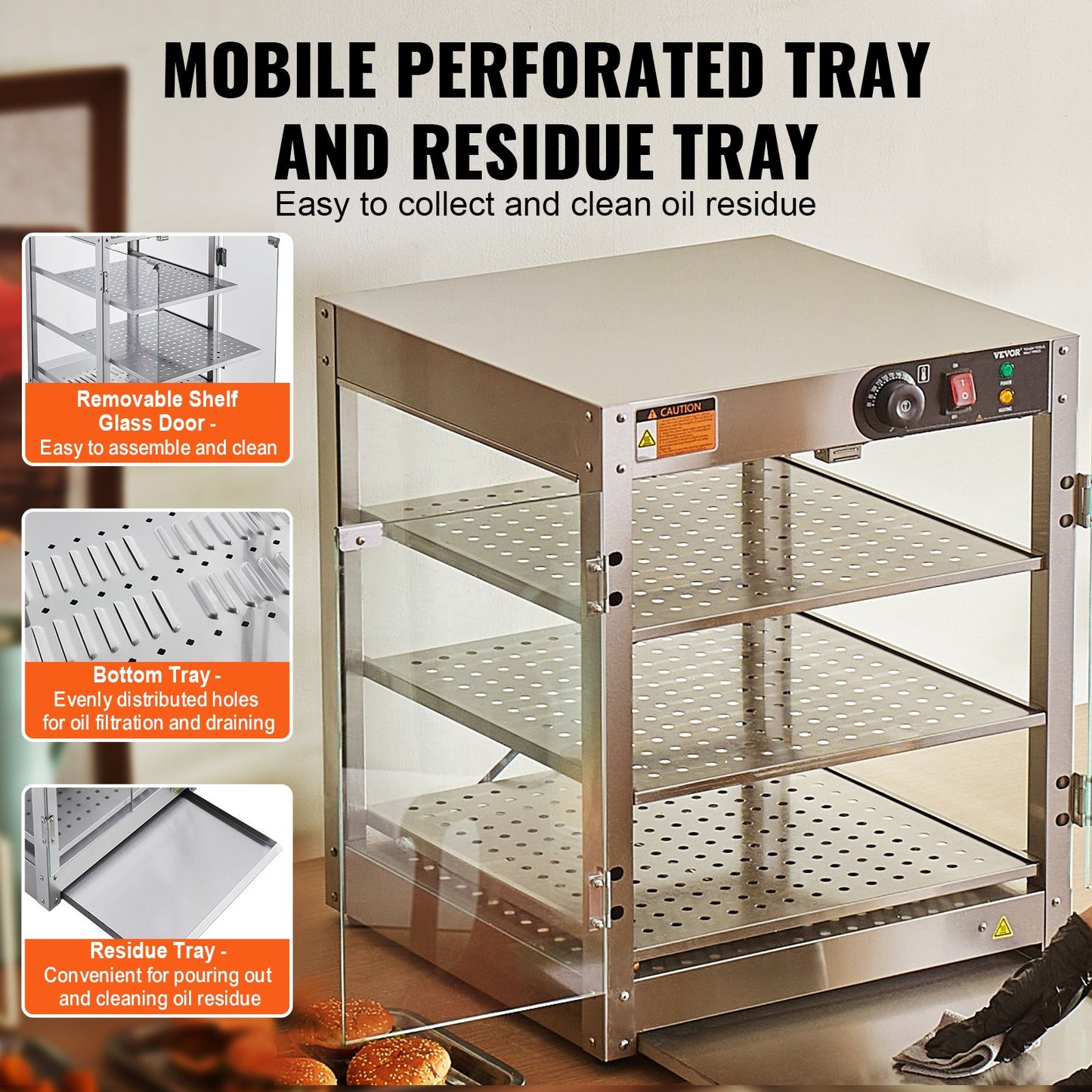 3-stufiger kommerzieller Speisenwärmer-Display-Arbeitsplatten-Pizzaschrank mit Beleuchtung