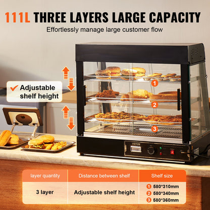 3-stufiger kommerzieller Speisenwärmer-Display-Arbeitsplatten-Pizzaschrank mit Beleuchtung