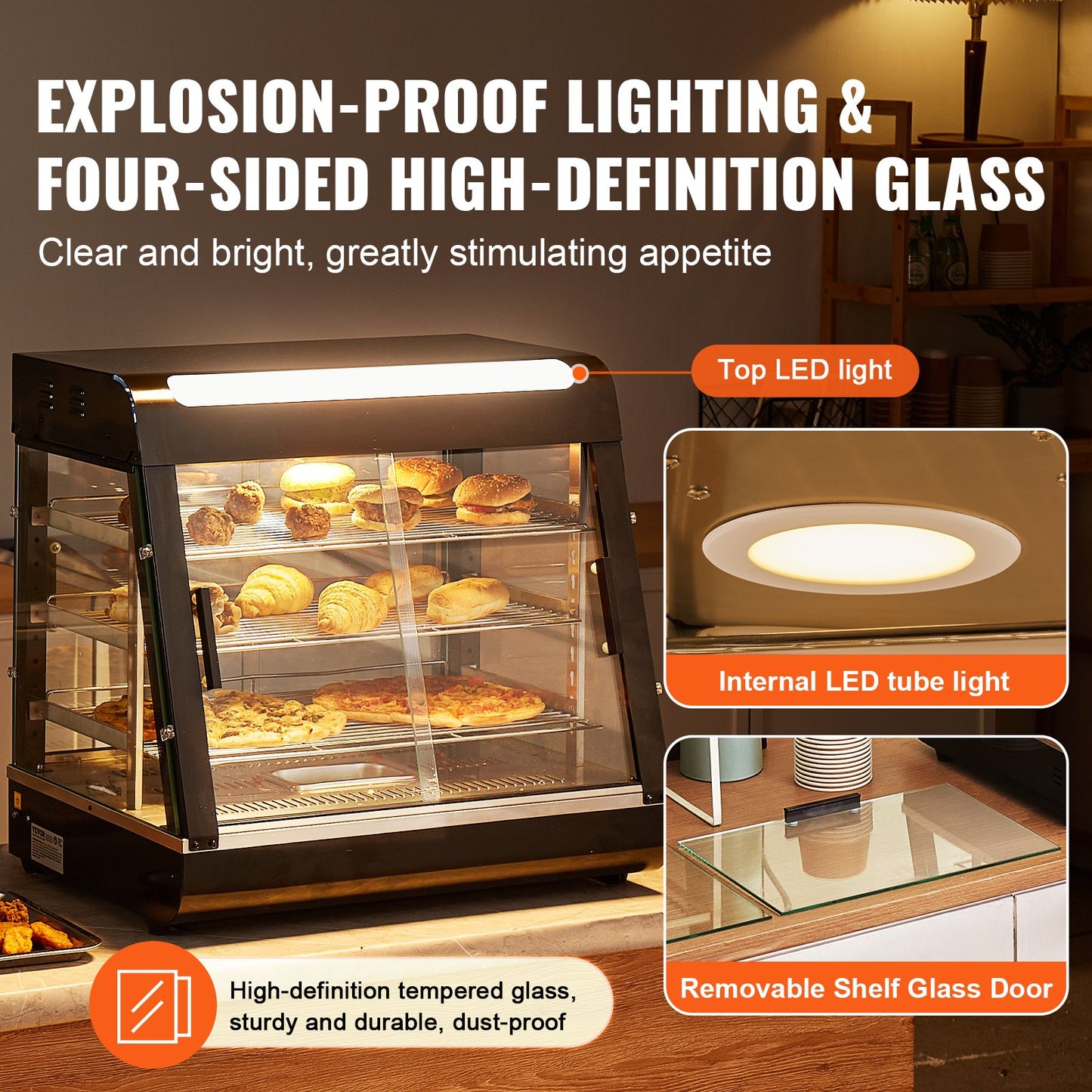 3-stufiger kommerzieller Speisenwärmer-Display-Arbeitsplatten-Pizzaschrank mit Beleuchtung