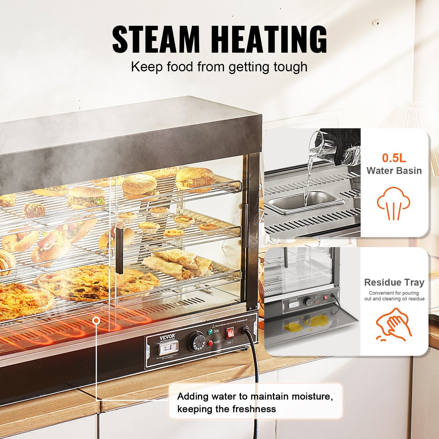 3-Tier Commercial Food Warmer Display Countertop Pizza Cabinet with Light