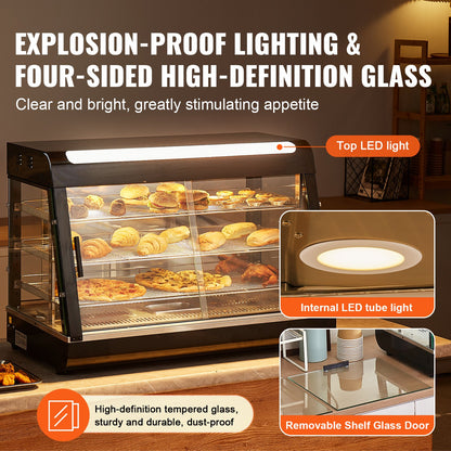 3-Tier Commercial Food Warmer Display Countertop Pizza Cabinet with Light